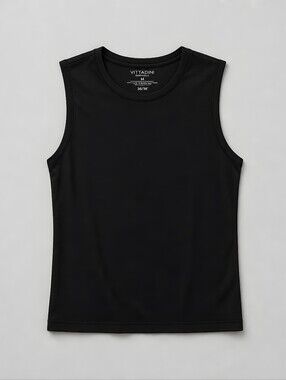 Adrienne Vittadini Ponte Sleeveless Top Black Crew Neck Shell Womens TP